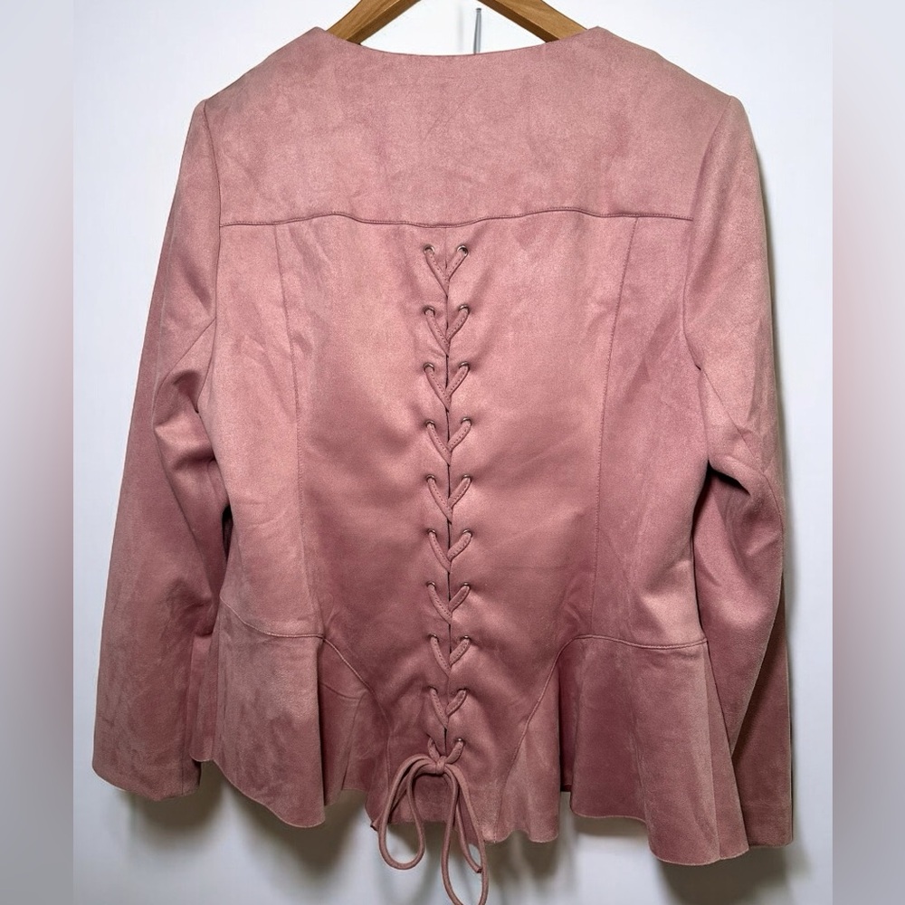 Nwot Faux Suede Blazer with Corset Lace-Up Back in Mauve Pink Sz 16